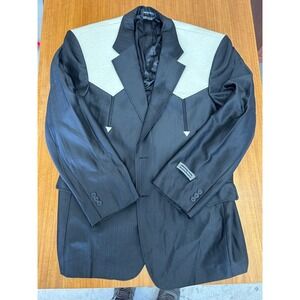 Vintage American Western Suit Mens 38 Black Sport Coat Blazer Pants Ostrich Yoke